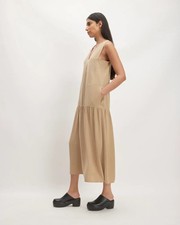 NWT Everlane Beige Tencel Lyocell V-Neck Tiered Midi Tank Dress Size XXS