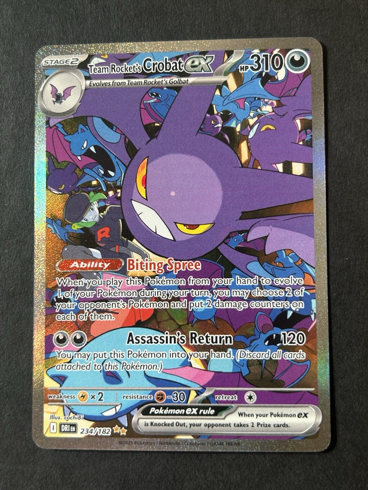 Team Rocket's Crobat EX 234/182 Pokemon Destined Rivals Holo Full Art Card