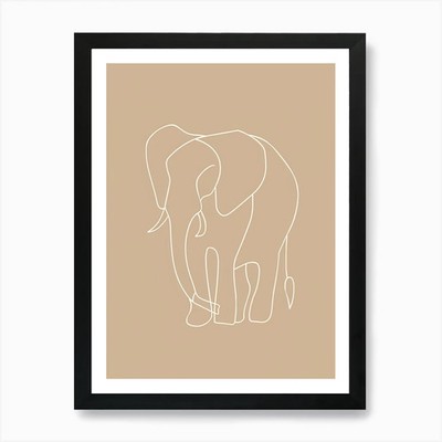 Elefant Linienzeichnung - Boho, Linie gerahmtes Wandbild Poster Leinwanddruck Bild