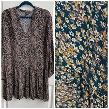 Gap Floral Babydoll Dress Womens XL Navy Multi Boho Ditsy Long Sleeve Pockets
