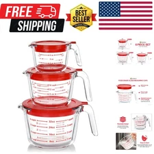 6 Pcs Glass Measuring Cups with Lids Set, 1-Cup, 2-Cup, 4-Cup Measuring Jugs ...