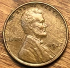 1937 Lincoln Wheat Cent AU Monster Woody Improper Alloy Mix Error Unique Coin