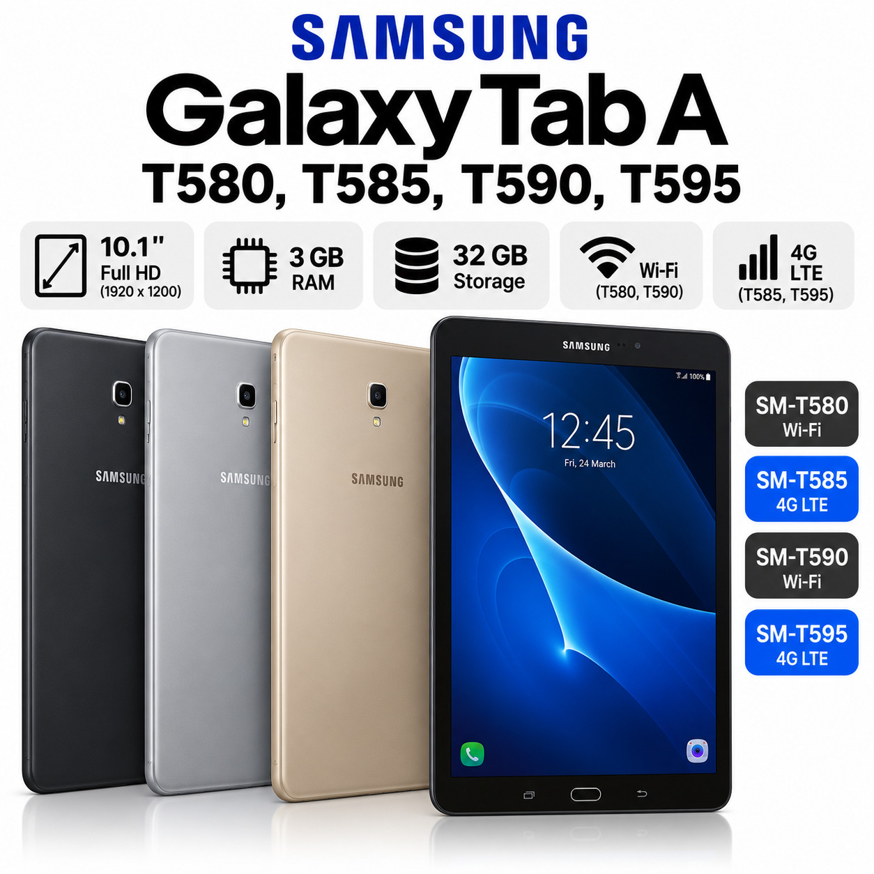 Samsung Galaxy Tab A SM-T580/585/590/595 10.1" 2GB 32GB Wifi+4G Android Tablet++