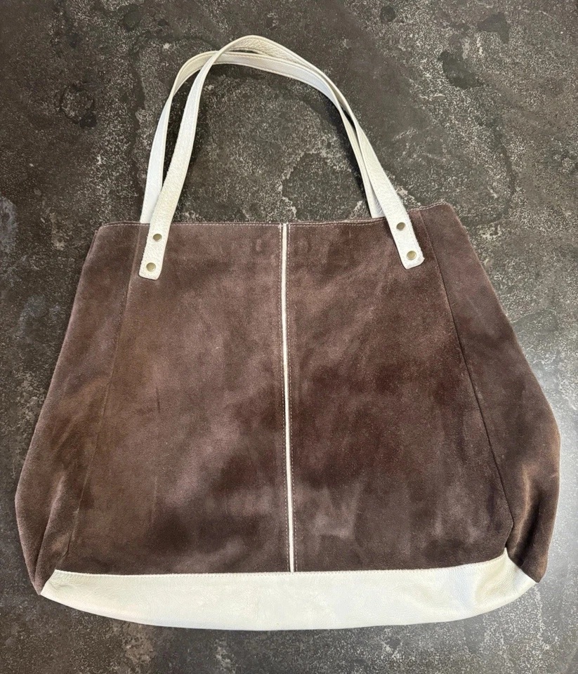 Bolso de hombro American Apparel de cuero gamuza marrón/blanco Foto 4 de 4