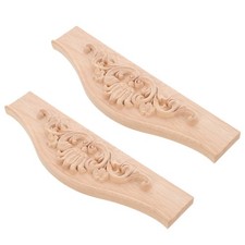 2 Pcs Wood Appliques Onlays Decorative Pieces Carved Wooden Ornate