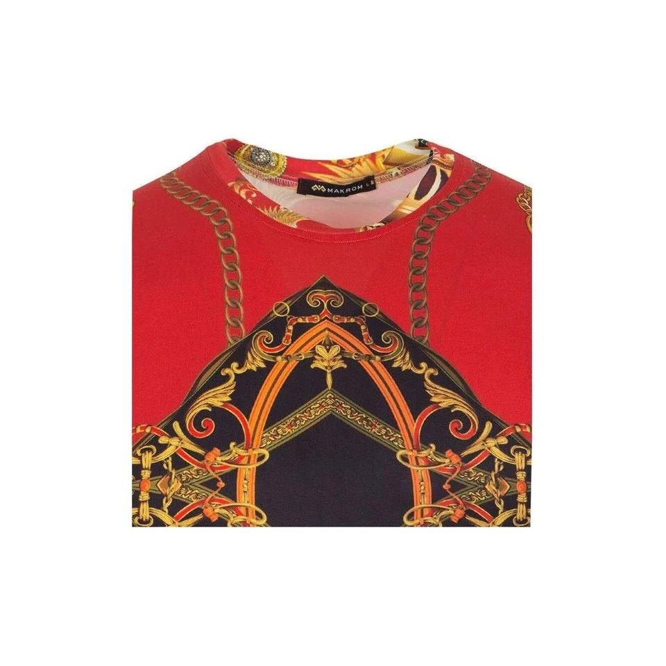 Men Crew T Shirt Makrom Turkey Medallion Chain Floral European 1217-417 Red New - Immagine 4 di 4