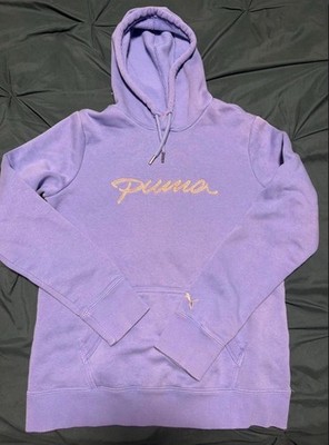 PUMA Sportlifestyle Purple Fleece Pullover Hoodie Women s M Logo Drawstring