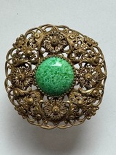 Vintage Brosche Bronze im Stil des  Barock mit Aventurin Stein  - Größe 6 cm