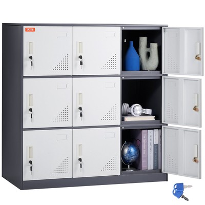 VEVOR Metal Locker for Employees, 9 Doors Storage Cabinet with Card Slot, Gray S