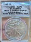 2011-(S) San Francisco Mint ANACS MS70 Silver Eagle First Strike Coin