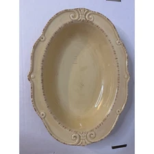 VINTAGE AUVIGNON RETIRED Yellow Oval Embossed Decorative Serving Bowl