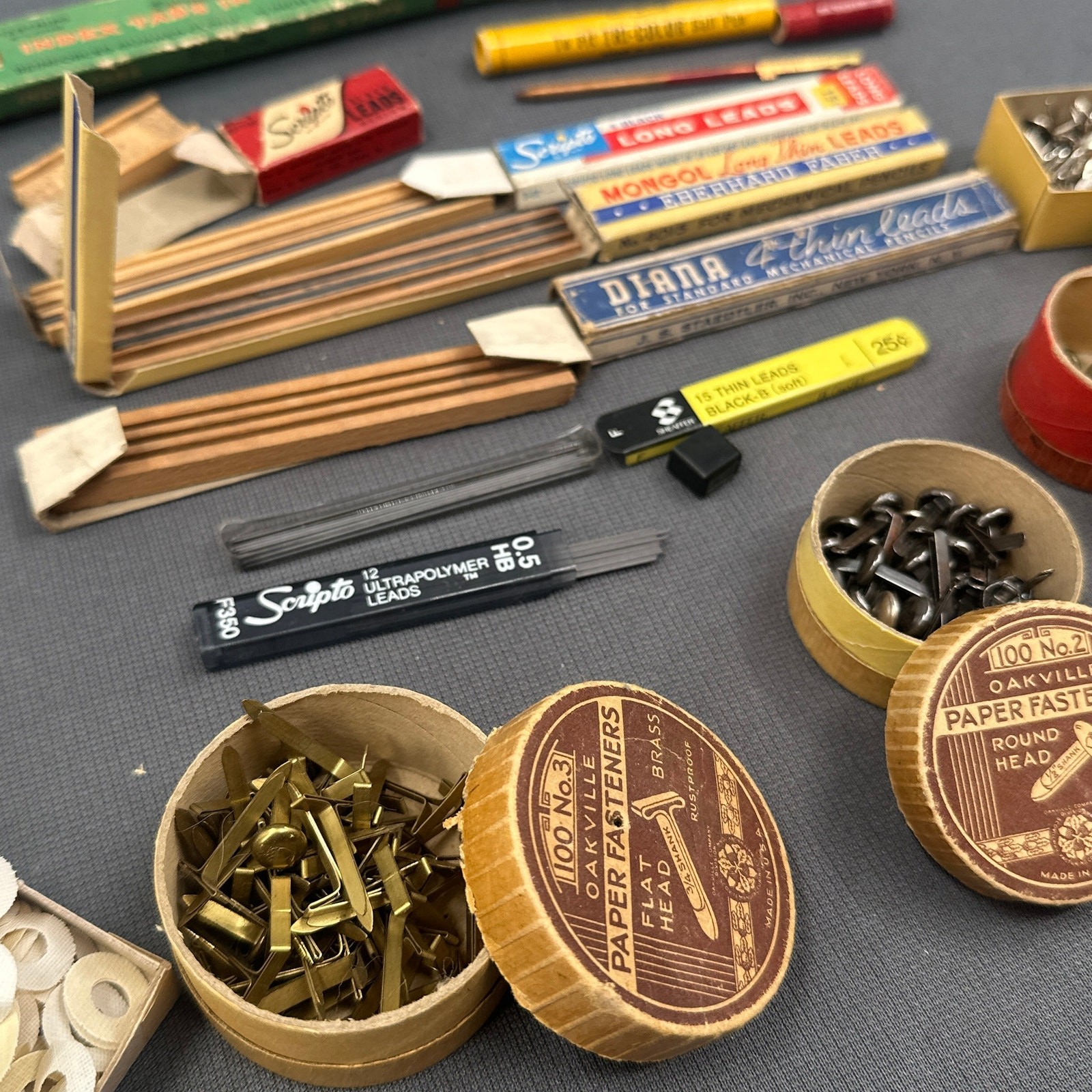 VTG Office Supply Lot Pencil Leads Dennison Reinforcements Tacks Scripto Mongol