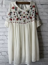 Zara Trafaluc Collection Mini Dress Ivory Embroidered Size Small 