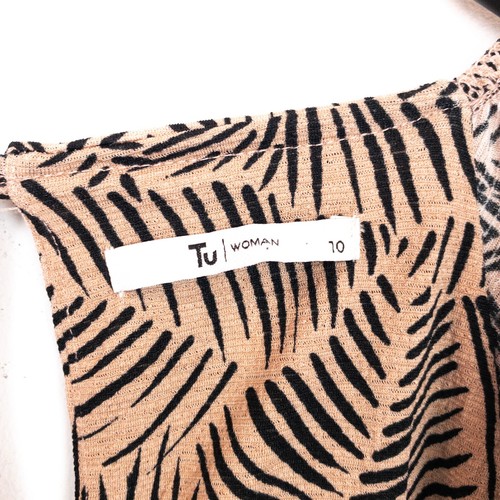 Tu Woman Nude Pink Palm Leaf Print Puff Sleeve Wide Leg Jumpsuit - Size 10 - NEW - Picture 8 of 14