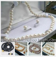 16"-50" 7-8mm /8-9mm Natural Akoya Cultured Pearl Beads Necklace  Earrings Set
