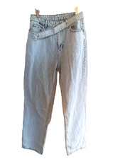 Vintage High Waist Mom Jeans Light Wash Denim Wide Leg Straight Belted Y2K 28X30