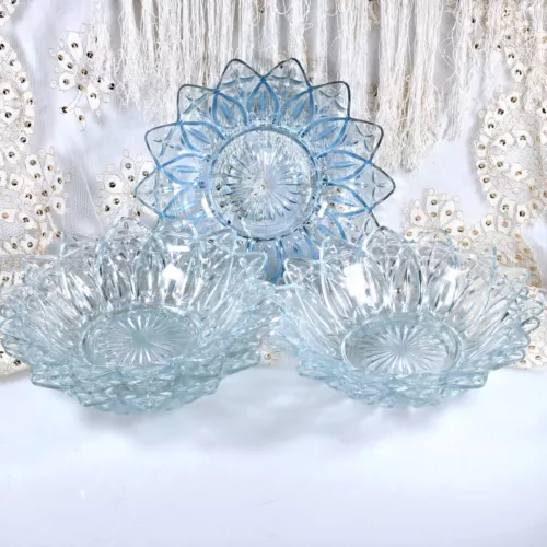 Vintage Set of 6 Federal Glass Petal Bowls 8"D 5 Clear, 1 Blue! Ex. Cond.
