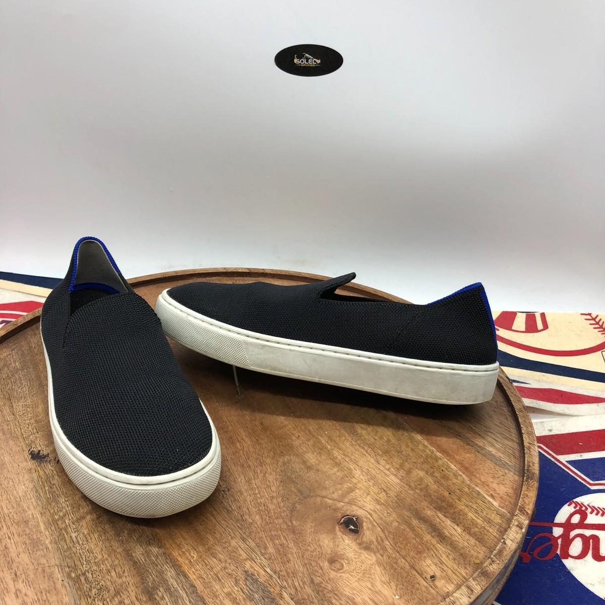 Rothy\'s Women’s Original Black Slip-On Sneakers with Blue Accents size 8.5. The Original Slip On Sneaker in Black Solid | Rothy main image 4