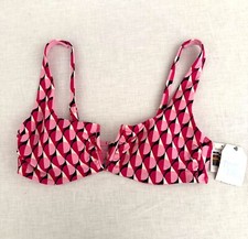 Retro Glam Geometric Pink Bikini Top Vintage Mod Modern Beach Chic Size Medium