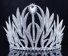 SEXY FLORAL AUSTRIAN CRYSTAL RHINESTONE TIARA HAIR COMB CROWN PROM SILVER T11979