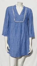 BODEN US Women’s M 8 Blue Chambray 100% Linen EVANGELINE Tunic Top Mini Dress