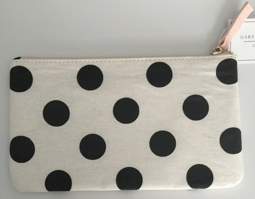 Cosmetic Bag Pouch Black-White Polka Dot Make Up Travel Size Zip Top Canvas NEW - Picture 4 of 12