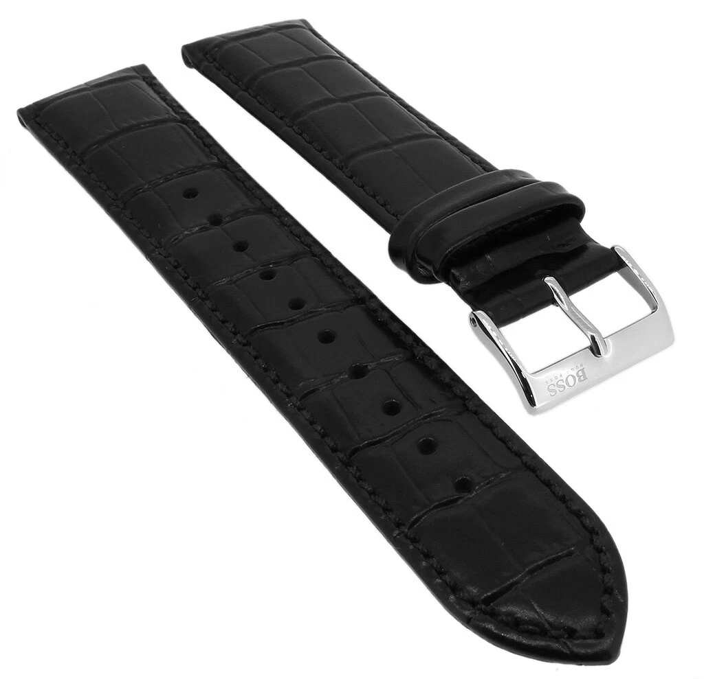 Hugo Boss Uhrenarmband 20mm Leder Kroko Optik schwarz 1513283