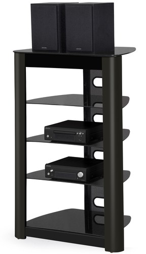 Homeology Zinnia Black Glass 5-Shelf Flat Screen TV/Hi-FI/AV Multimedia Stand - Picture 3 of 7