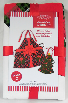 Handmade Holiday ''Gift & Tree'' Adult & Child Apron Kit, Makes 2, Cotton Canvas