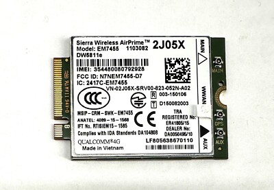 2J05X Dell Sierra Wireless DW5811E EM7455 Qualcomm WWAN NGFF Card REV A02 NEW!~
