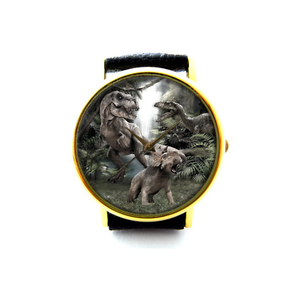 Vintage Dinosaur Leather Watch, T-Rex Ladies Mens Watch, Unisex Leather Watch