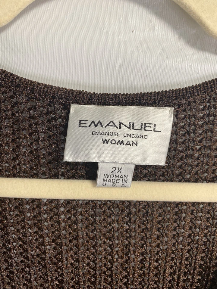 Suéter de punto pesado con cuello en V marrón Emanuel Ungaro para mujer talla 2X Plus nailon Foto 3 de 4