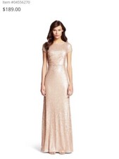 Adrianna Papell 6 Nude Short Sleeve Sequin Maxi Dress Gown