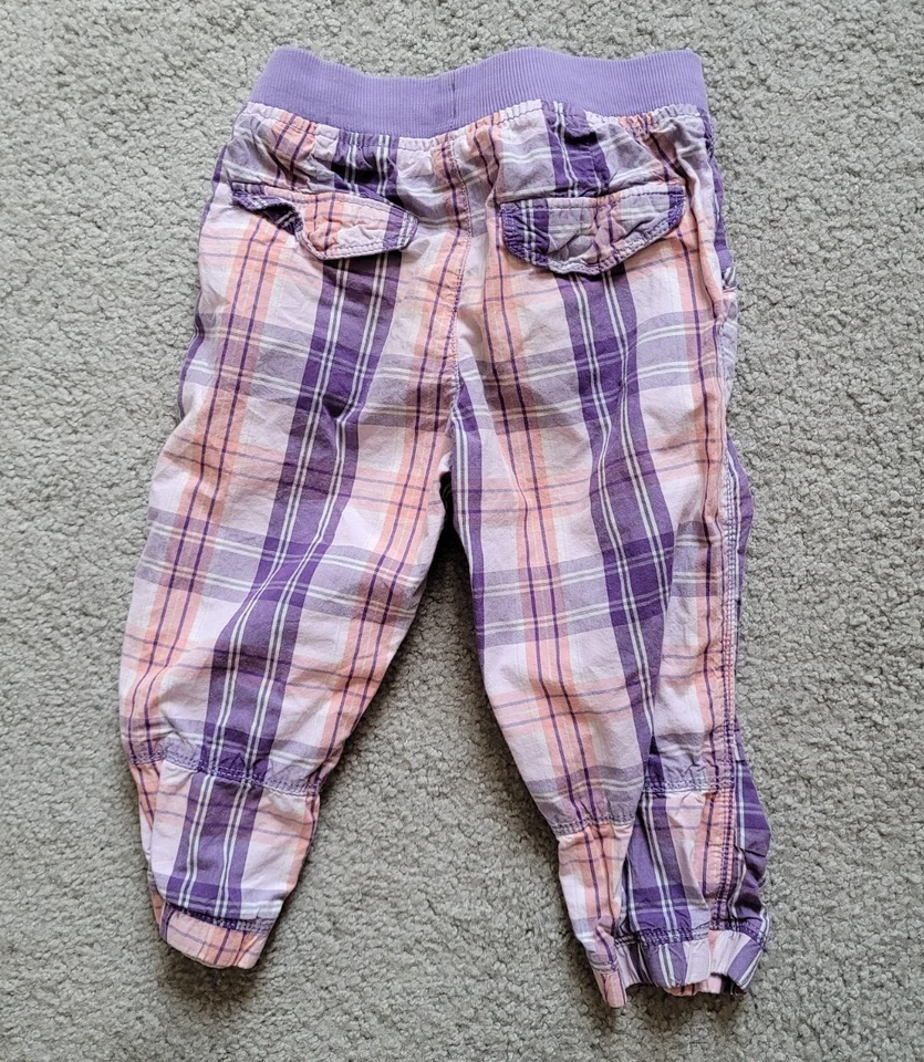 L.O.G.G. H&M Púrpura Blanco Cuadros Cintura Elástica Pantalones Capri Niñas Talla 5-6Y Foto 2 de 4