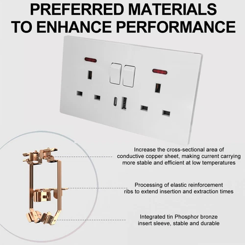 11/25W Double Wall Plug Socket 2 Gang 13A with USB Type C Outlets Flat Plate - Bild 10 von 15