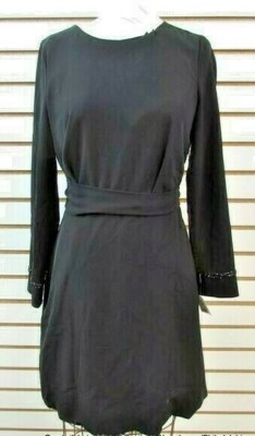 Ottod'Ame Open Keyhole Back Long Embellished Sleeve Tie Waist Dress Size M NWT