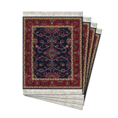 FiberLok Coaster Rug Set (4) Deep Blue Bergamo Terra Cotta Classic 3.5X5.5 USA