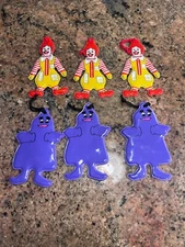 Lot Of 6 Vintage 1983 PLASTIC MCDONALDS ORNAMENTS RONALD GRIMACE