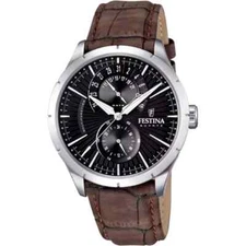 Festina Retro F165734 Mens Brown Leather Strap Black Analog Dial Quartz Watch