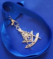Masonic Collar SILVER Jewel  PAST MASTER with Blue NECK Strap by DEURA USA