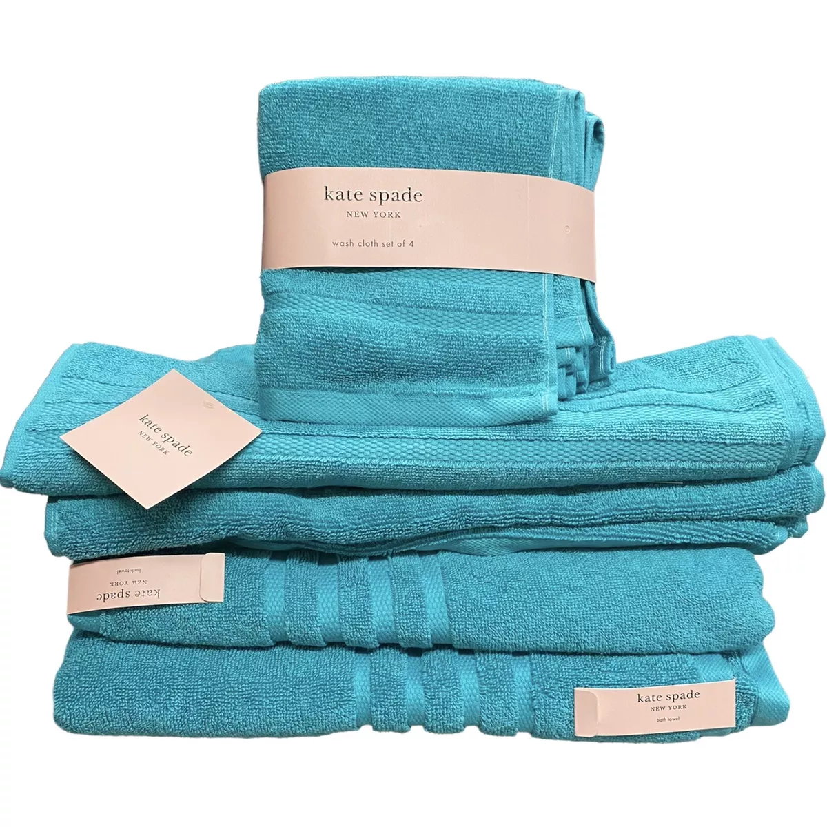 Kate Spade Turquoise Towels 2 Bath, 2 Hand, 4 Wash/Face cloths 8 Pc Set NEW