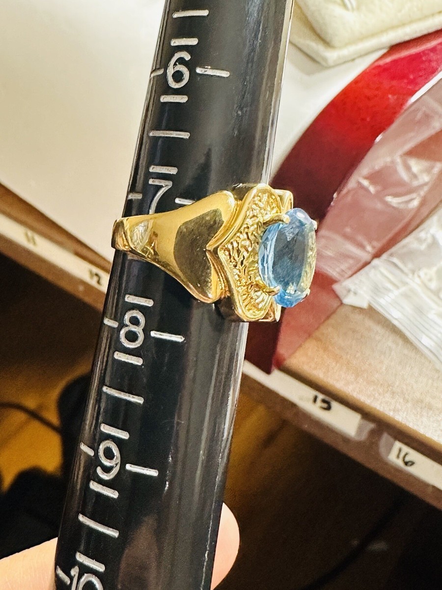 K18 750 18k Japan GENUINE Gold Blue Topaz Gold Ring Fits 7