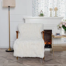 WHITE Real Rabbit FUR Throw Blanket Skin Fur Rug Pelt Leather Pelt 55in×63in