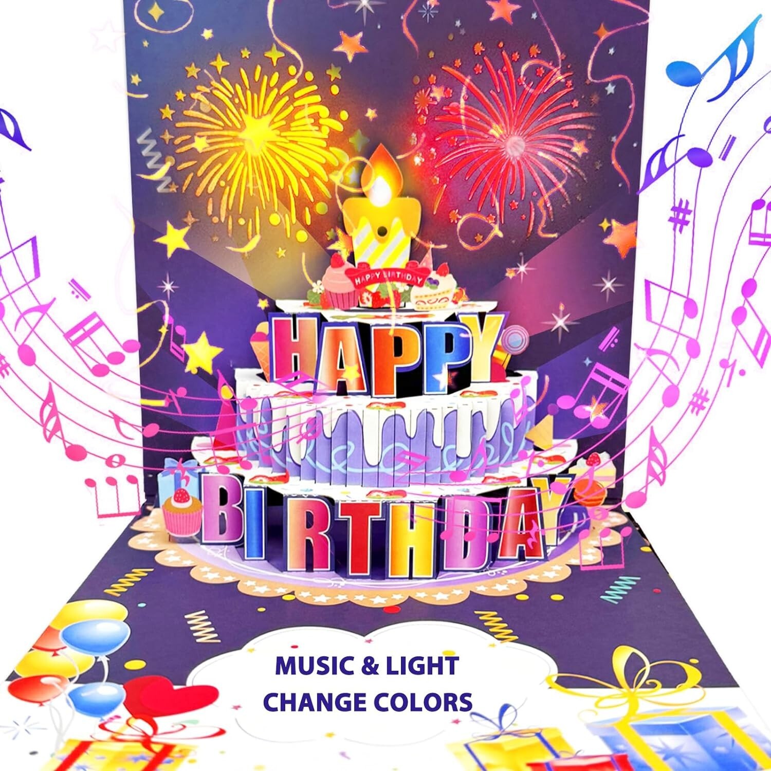 MUSICAL LIGHTS 3D POP UP HAPPY BIRTHDAY CARD | eBay UK