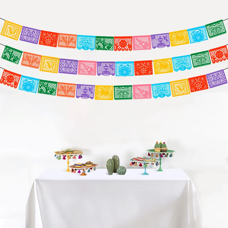 3-36 Piezas Banner Mexicano 22FT Grande Plástico Papel Picado Banner Fiesta Fiesta Decoración Foto 2 de 4