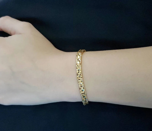 Bracciale donna pepita pesante 5 mm con cuori in oro giallo 18 carati oltre 7,25" - Foto 5 di 8