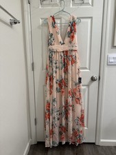 Lulus Pink Floral Pleated Sleeveless V-Neck Maxi Dress Zip Closure Sz M