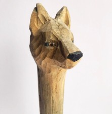 Hand Carved 14.5 Wooden WOLF Rain Stick Instrument Rattle Shaker