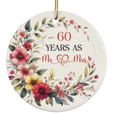 60th Anniversary Ornament 60 Years As Mr And Mrs Flower Wreath Christmas Gifts