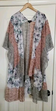 Gigio  Pink Rose Floral Leopard  Print Ruffle Open Front Duster Kimono. Sz S